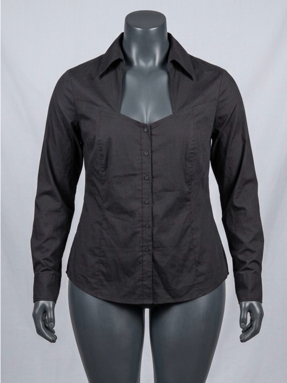 Lane Bryant Women’s Plus 18 Black Solid Collared Long Sleeve Button-Up Blouse